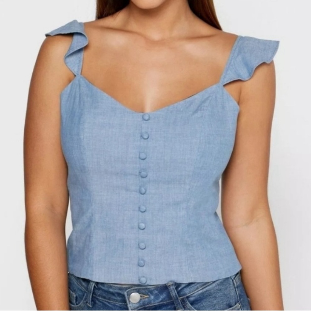 Banana Republic Blue fitted bustier top w/ruffle straps and smocked back